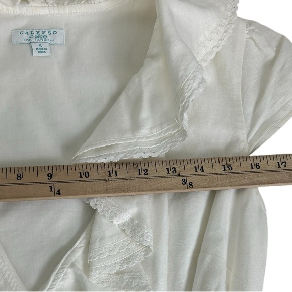 Calypso St. Barth for Target Womens SZ S White Linen Ruffle Wrap Dress Romantic - Picture 12 of 14